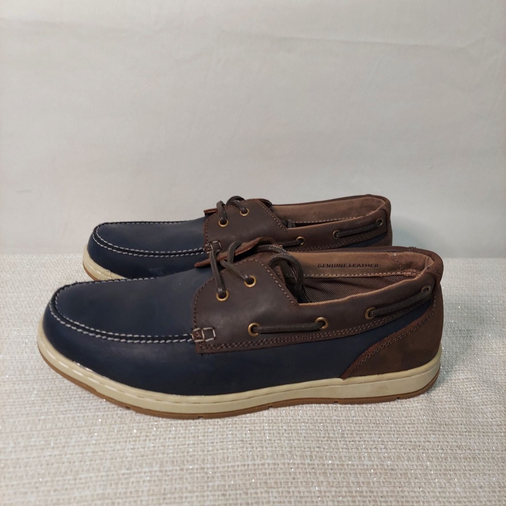 New Nunn Bush Mens Dual Comfort Leather Boat Shoes Navy‎ Brown Men 10M Loafers